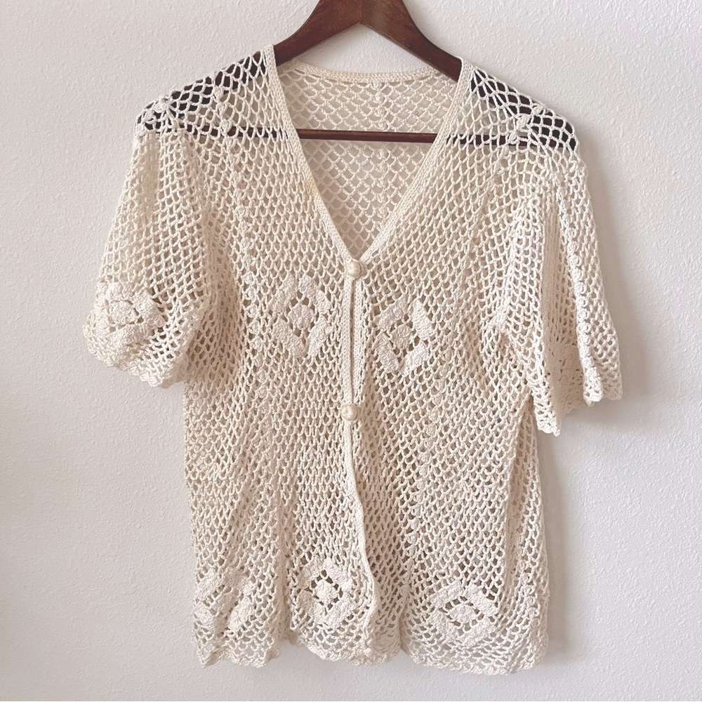Free People Cream Open-Knit Summer Festival Beach Pool Top - Picture 3 of 4